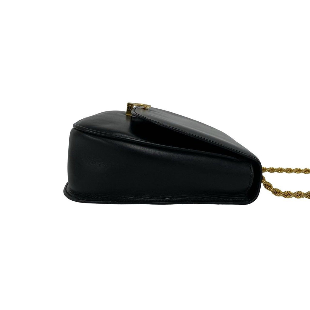Celine Triomphe Logo Leather Chain Shoulder Bag Pochette Crossbody Black — view 6