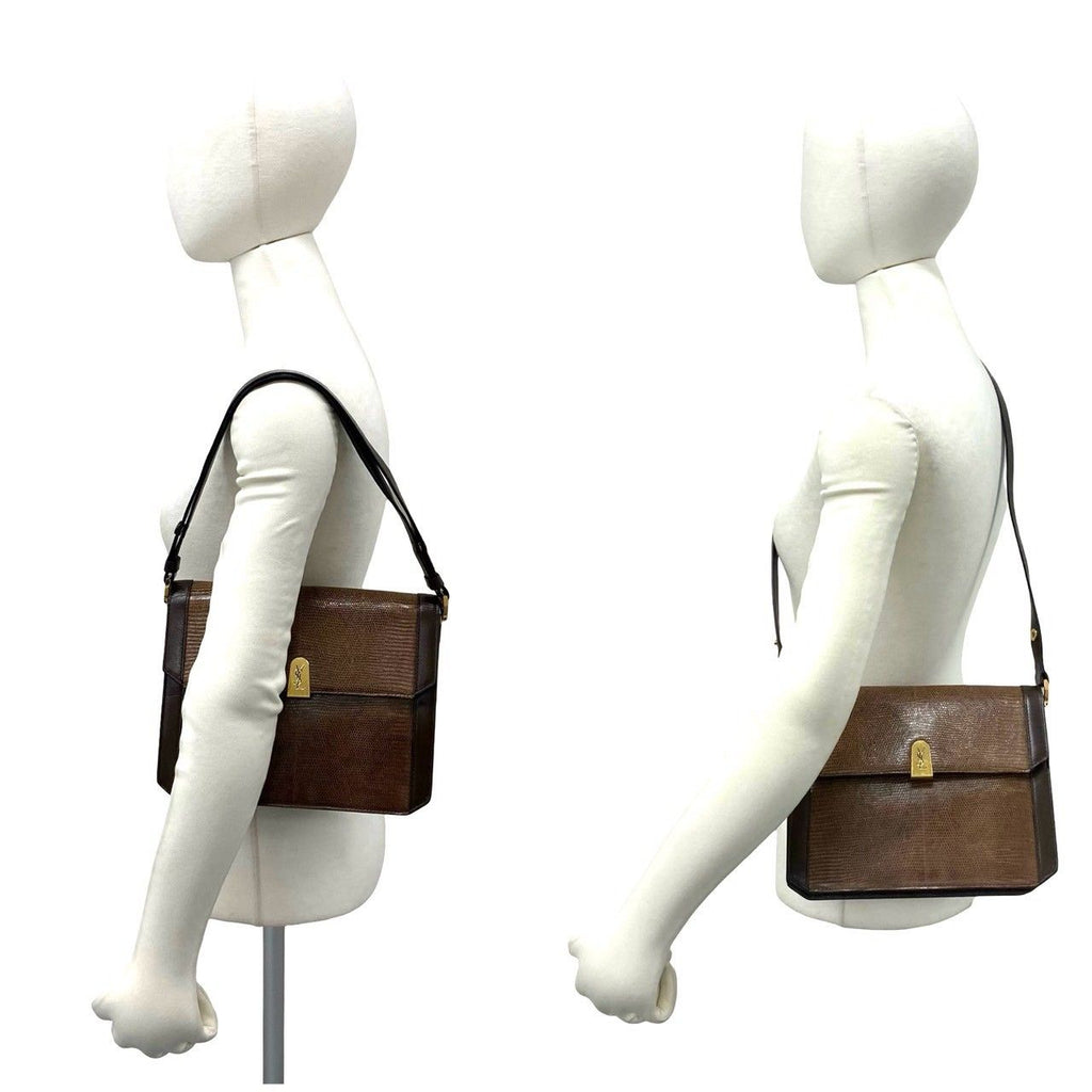 Saint Laurent Vintage YSL Logo Leather Shoulder Bag Pochette Brown — view 2