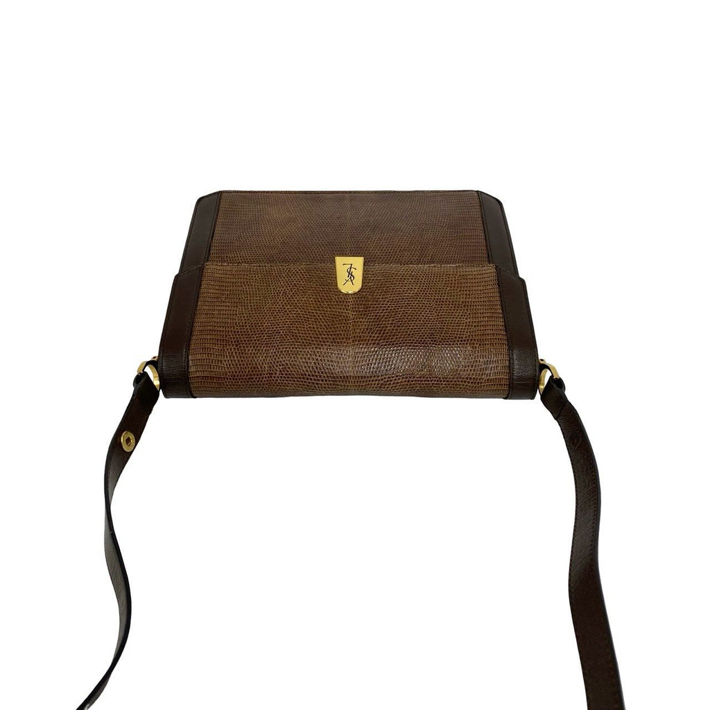 Saint Laurent Vintage YSL Logo Leather Shoulder Bag Pochette Brown — view 4