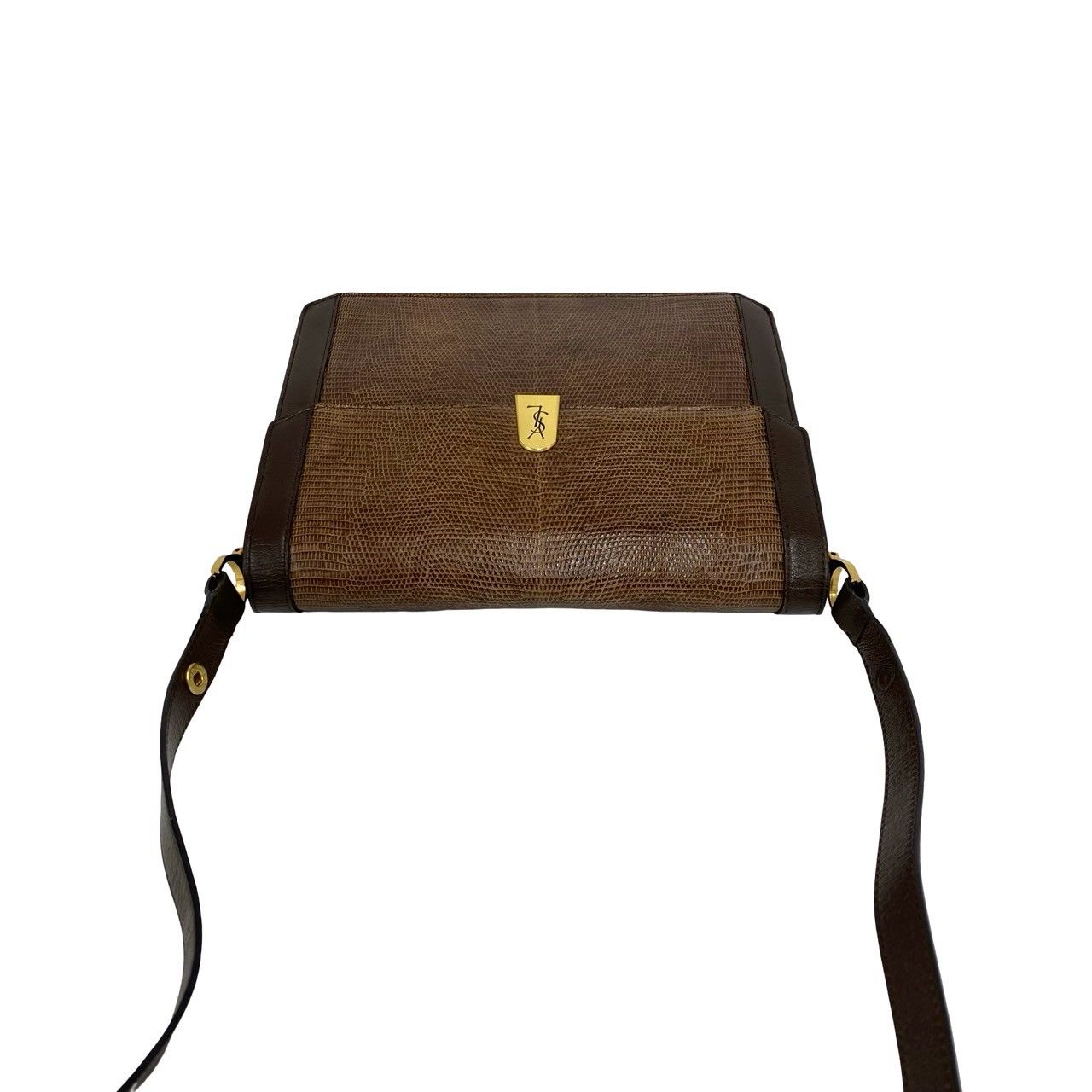 Saint Laurent Vintage YSL Logo Leather Shoulder Bag Pochette Brown — view 4