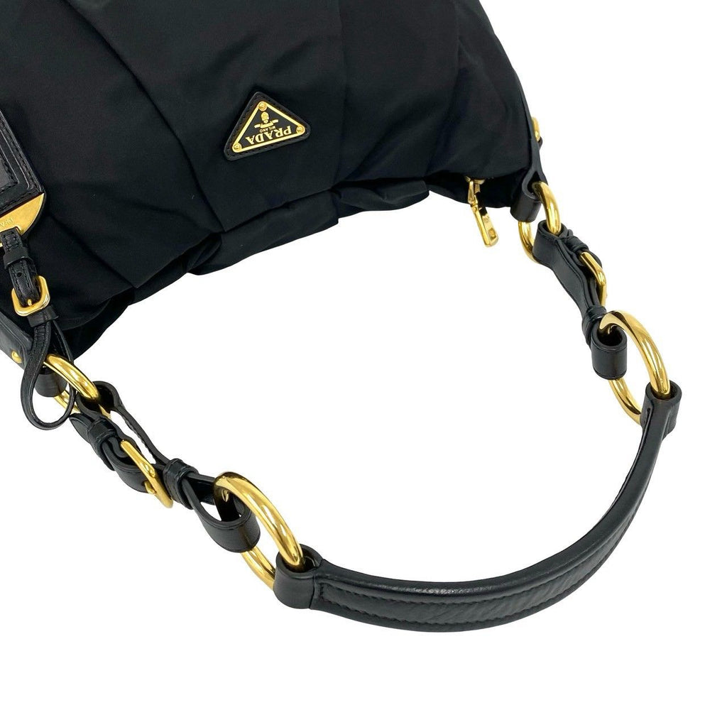 Prada Triangle Logo Tessuto Nylon Leather Shoulder Bag Black — view 4