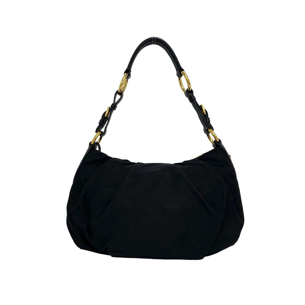 Prada Triangle Logo Tessuto Nylon Leather Shoulder Bag Black — view 3