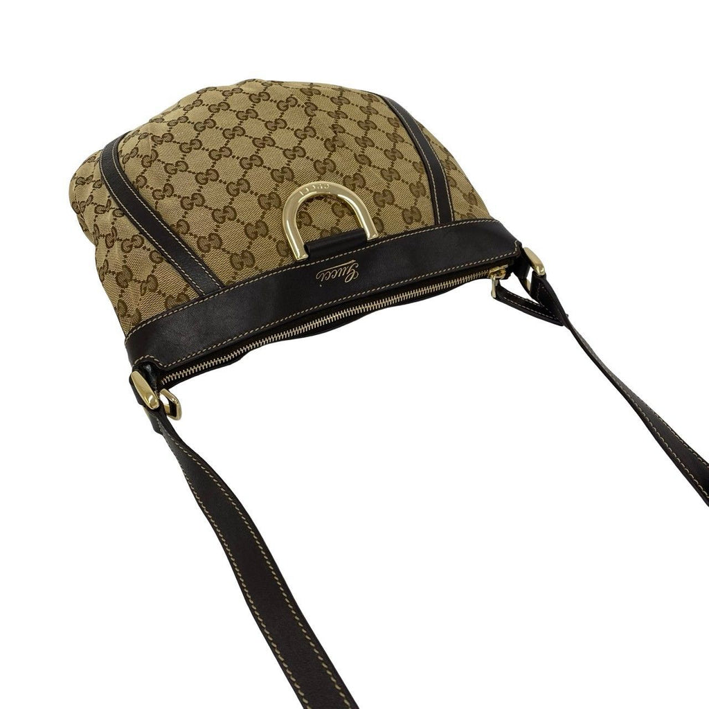 Gucci Abbey Logo Canvas Leather Shoulder Bag Pochette Crossbody Brown — view 4