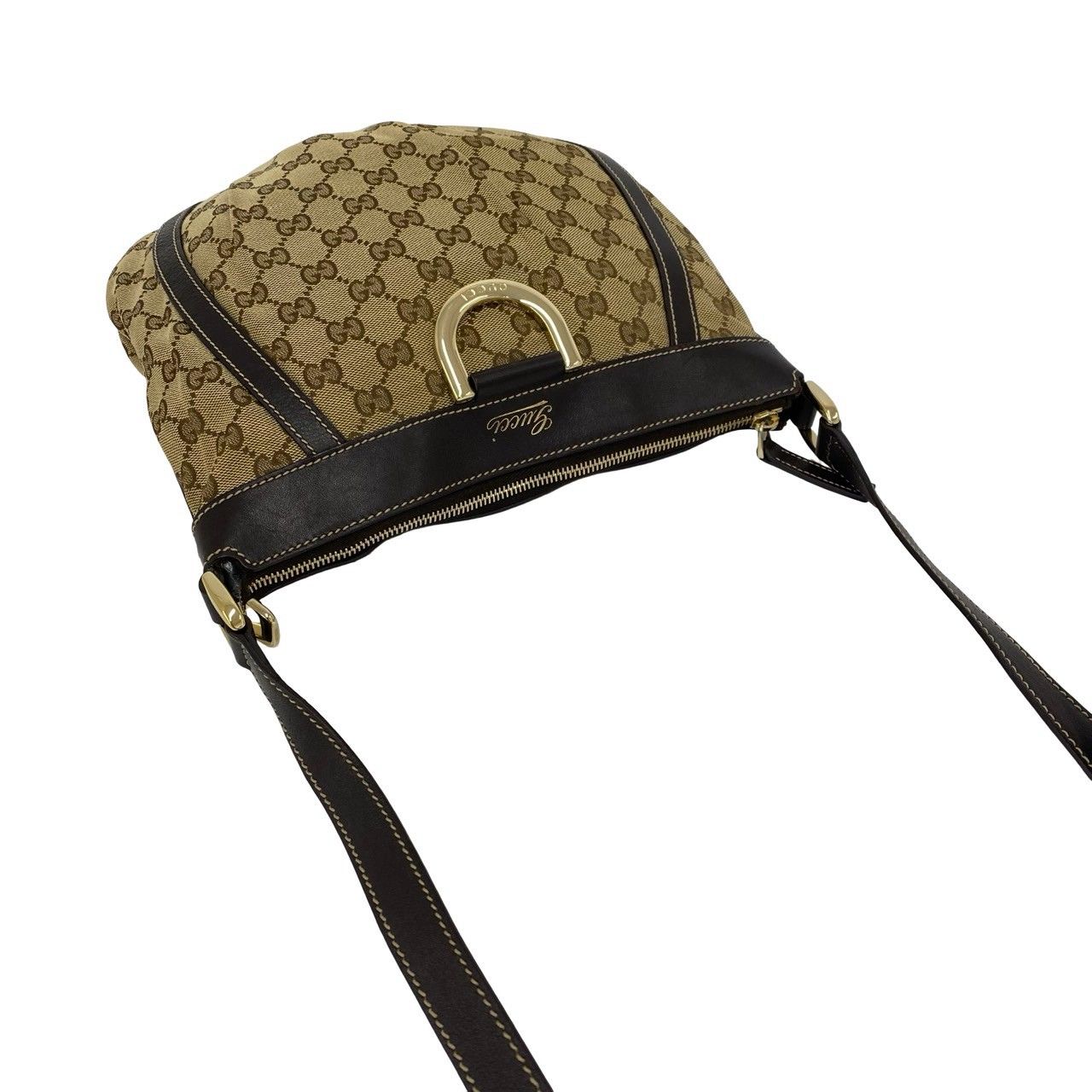 Gucci Abbey Logo Canvas Leather Shoulder Bag Pochette Crossbody Brown — view 4