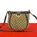Gucci Abbey Logo Canvas Leather Shoulder Bag Pochette Crossbody Brown