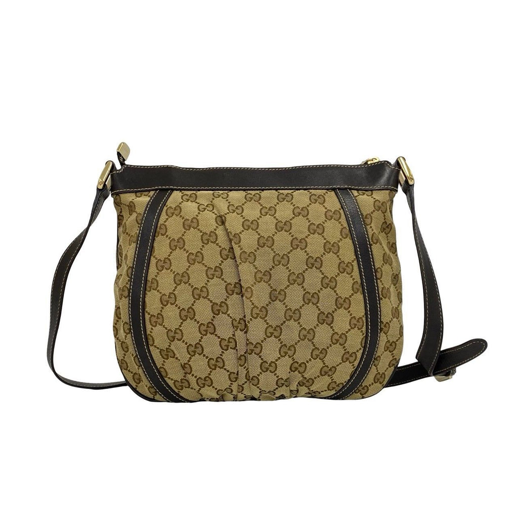 Gucci Abbey Logo Canvas Leather Shoulder Bag Pochette Crossbody Brown — view 3
