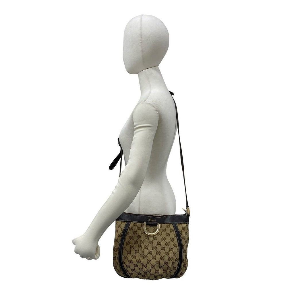 Gucci Abbey Logo Canvas Leather Shoulder Bag Pochette Crossbody Brown — view 2
