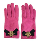 Gucci Gloves Suede Bee Ribbon S Pink