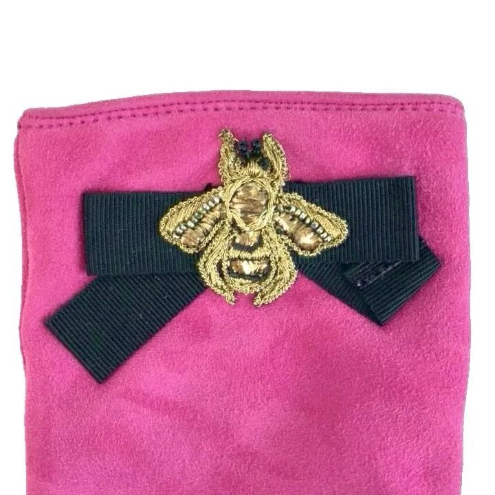 Gucci Gloves Suede Bee Ribbon S Pink — view 6