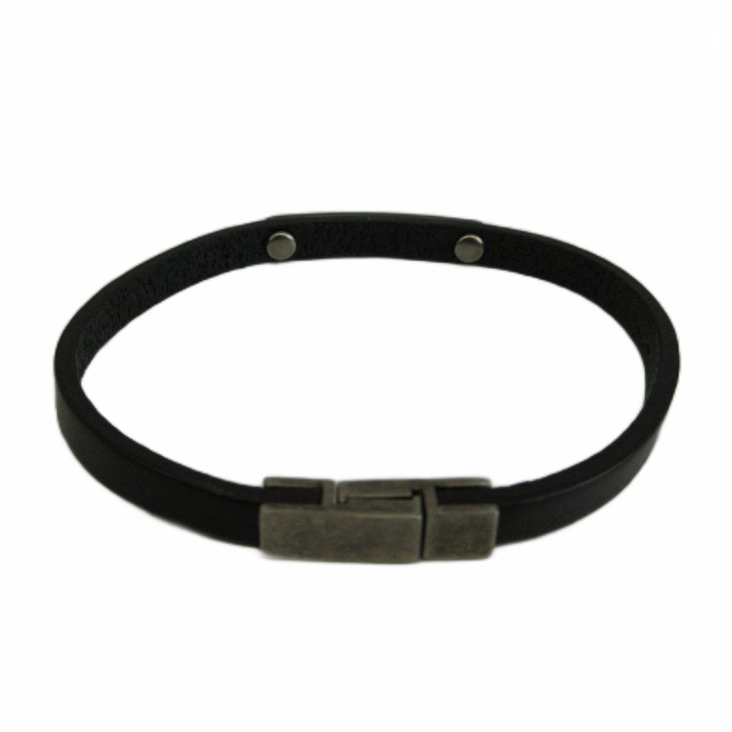 Saint Laurent Paris ID Plate Leather Bracelet Bangle Logo Black — view 2