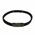 Saint Laurent Paris ID Plate Leather Bracelet Bangle Logo Black — view 2