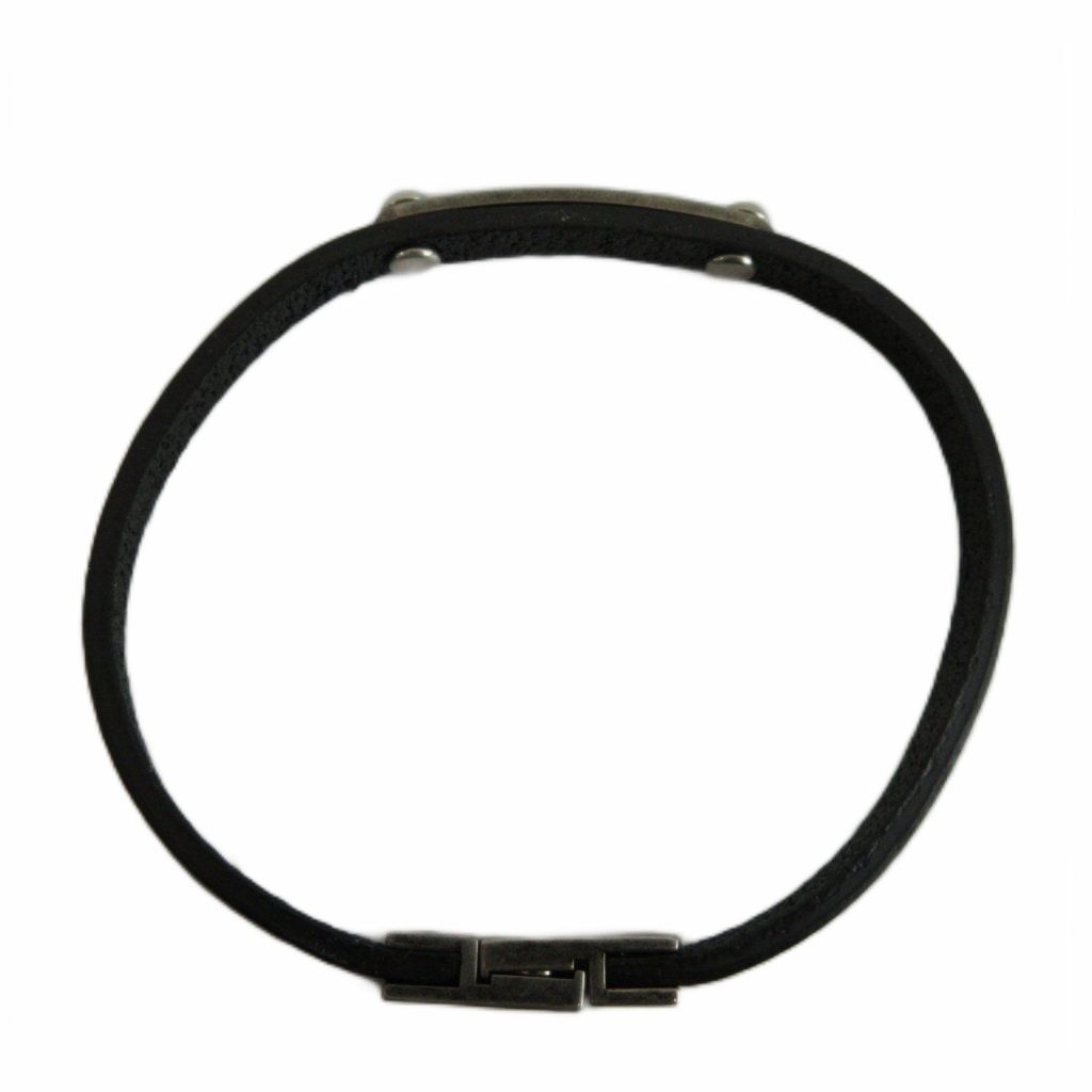 Saint Laurent Paris ID Plate Leather Bracelet Bangle Logo Black — view 3