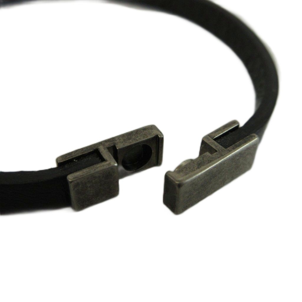 Saint Laurent Paris ID Plate Leather Bracelet Bangle Logo Black — view 6
