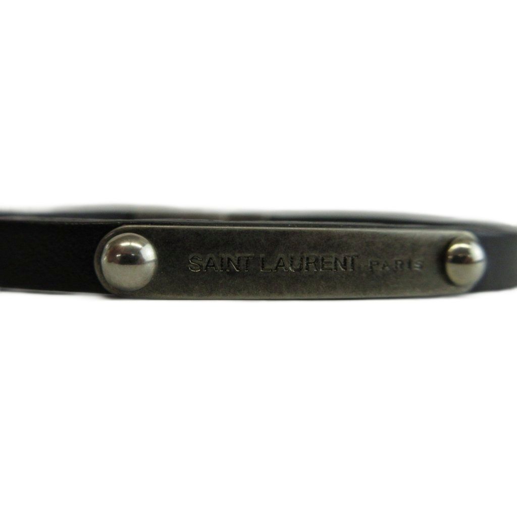 Saint Laurent Paris ID Plate Leather Bracelet Bangle Logo Black — view 5