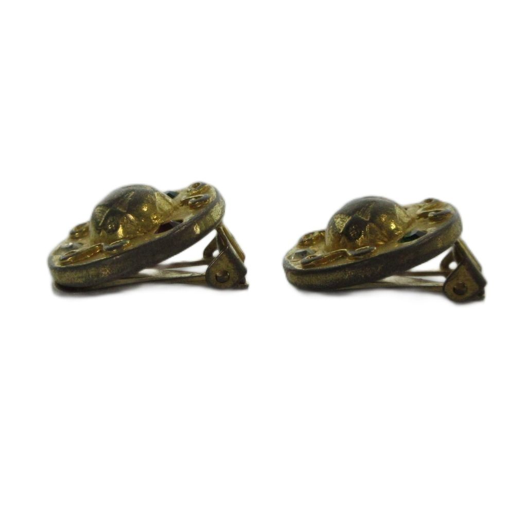 Celine Earrings Clip on Rhinestone Gold — view 3