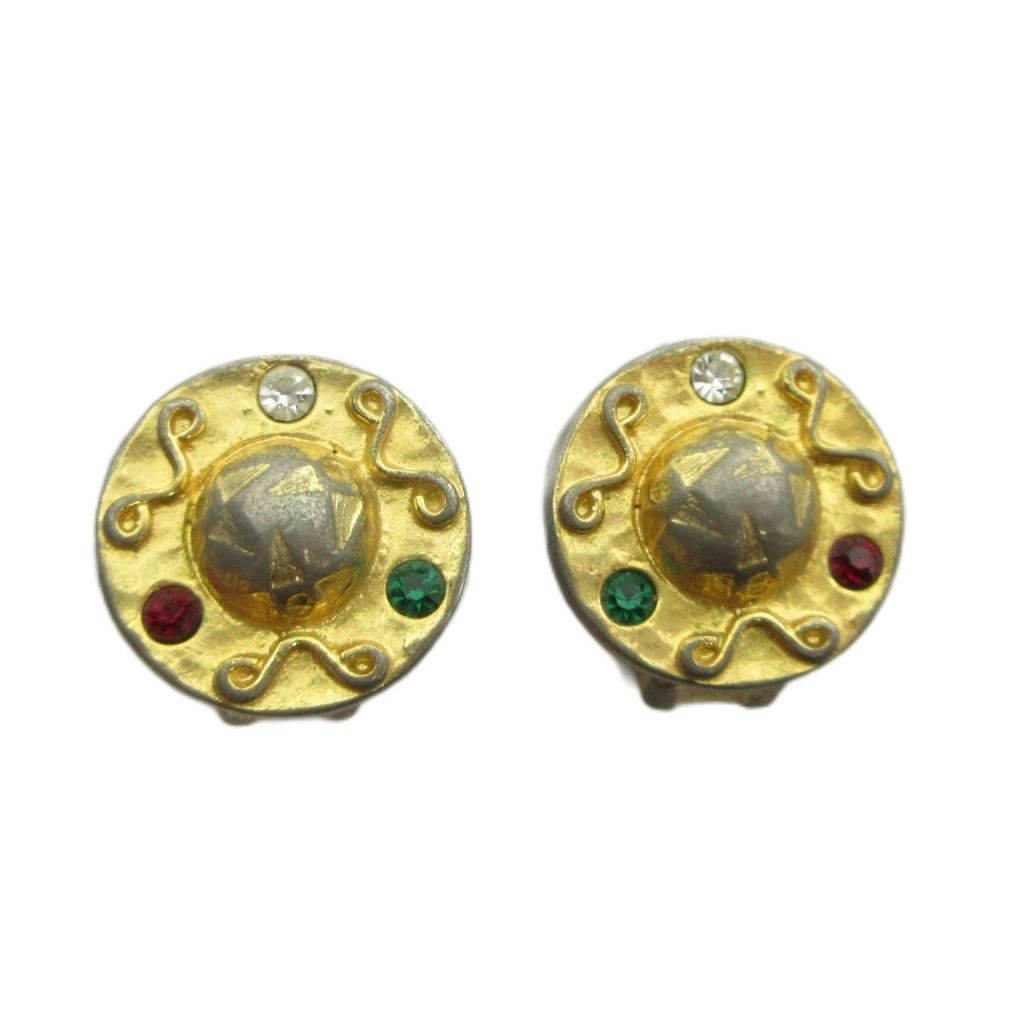 Celine Earrings Clip on Rhinestone Gold
