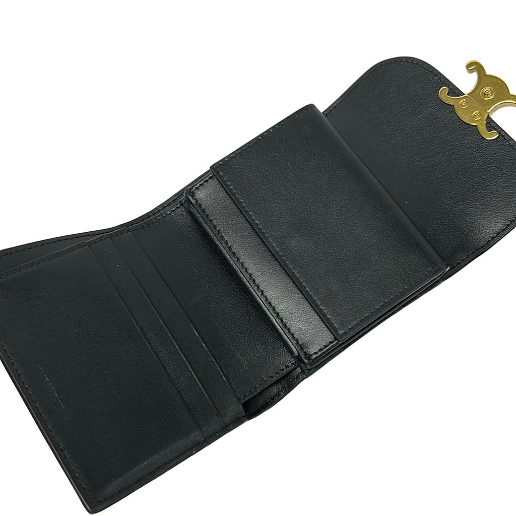 Celine Trifold Wallet Small Flap Triomphe Black Leather — view 3