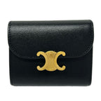 Celine Trifold Wallet Small Flap Triomphe Black Leather