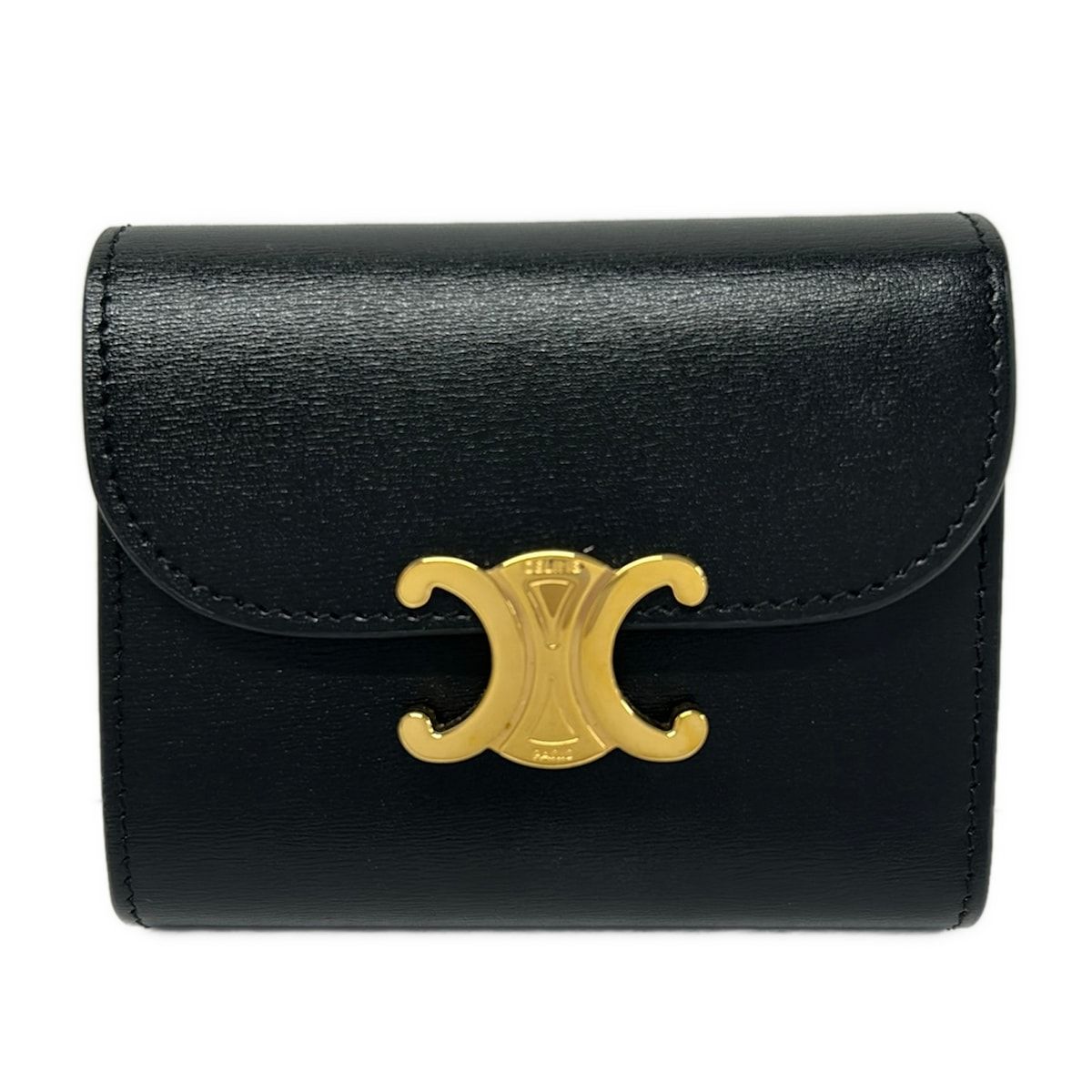 Celine Trifold Wallet Small Flap Triomphe Black Leather