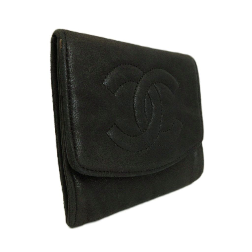 Chanel Vintage Coin Purse Bifold Leather CC Logo Stitch Black — view 5