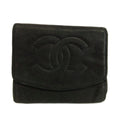 Chanel Vintage Coin Purse Bifold Leather CC Logo Stitch Black