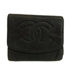Chanel Vintage Coin Purse Bifold Leather CC Logo Stitch Black