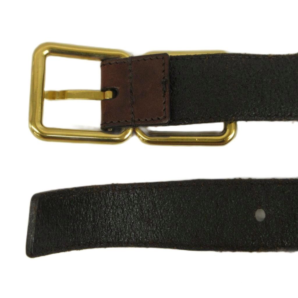 Saint Laurent Paris Double Buckle Leather Belt Cowhide Logo Gold Brown — view 4