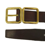 Saint Laurent Paris Double Buckle Leather Belt Cowhide Logo Gold Brown — view 3