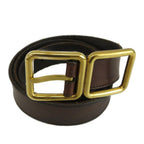 Saint Laurent Paris Double Buckle Leather Belt Cowhide Logo Gold Brown