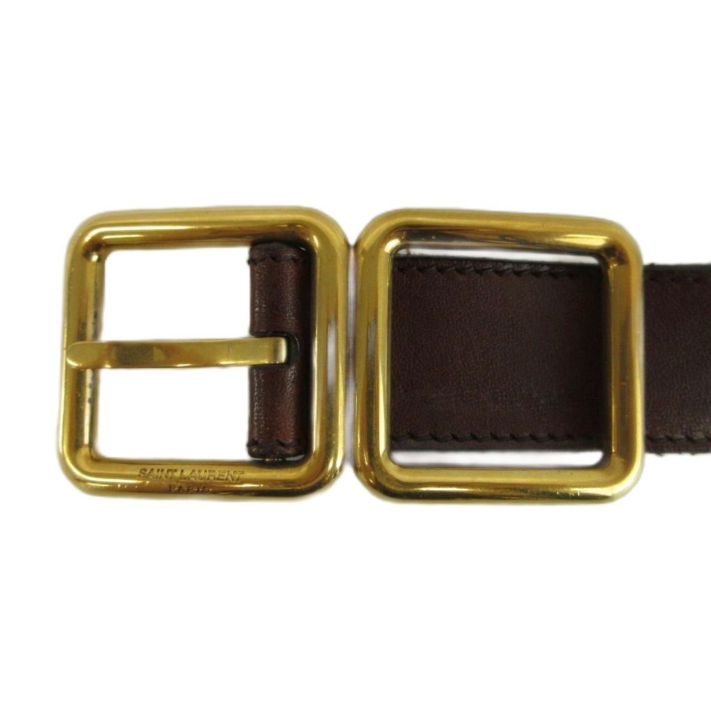 Saint Laurent Paris Double Buckle Leather Belt Cowhide Logo Gold Brown — view 5