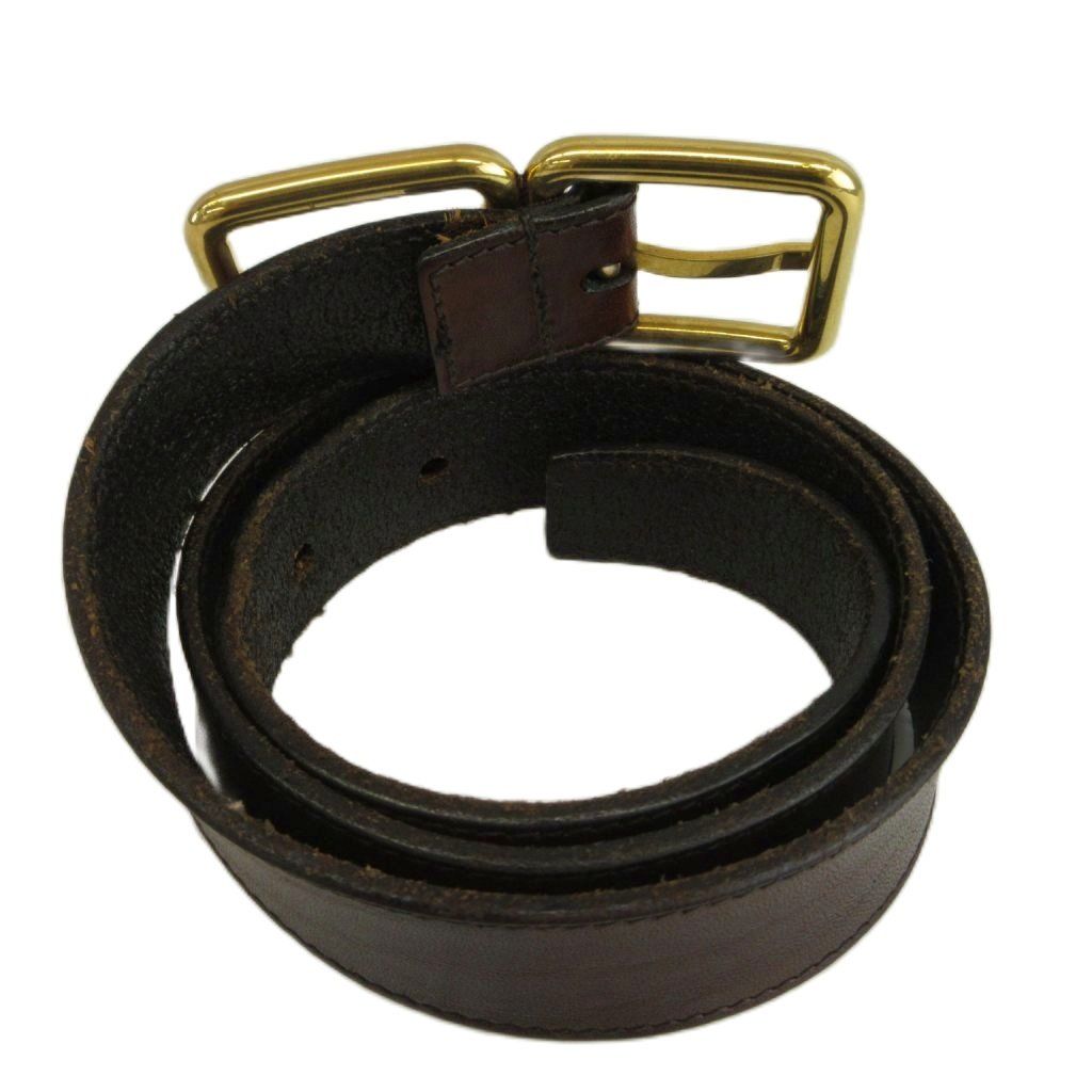 Saint Laurent Paris Double Buckle Leather Belt Cowhide Logo Gold Brown — view 2