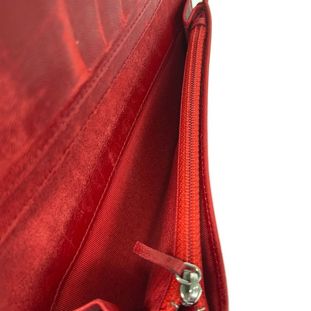 Chanel Wallet Quilted Red Silver Bifold Lambskin — view 4