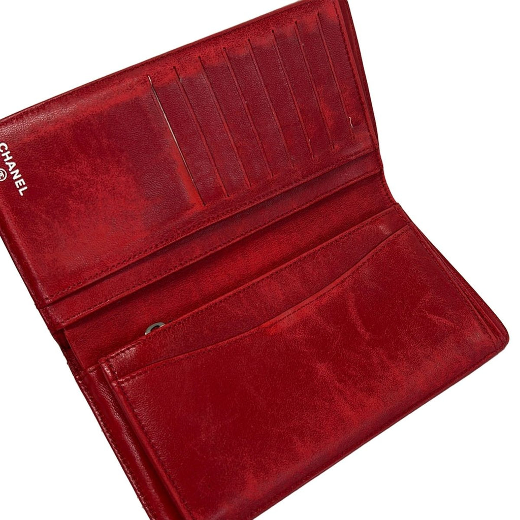 Chanel Wallet Quilted Red Silver Bifold Lambskin — view 3