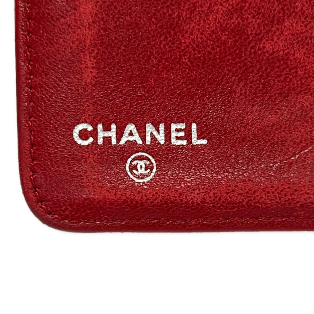 Chanel Wallet Quilted Red Silver Bifold Lambskin — view 6