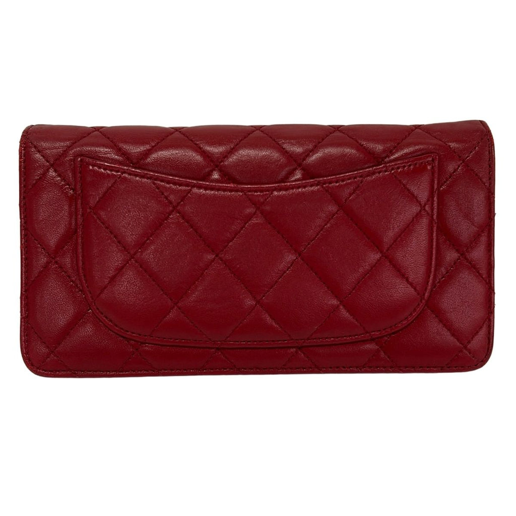 Chanel Wallet Quilted Red Silver Bifold Lambskin — view 2