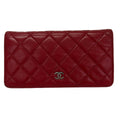 Chanel Wallet Quilted Red Silver Bifold Lambskin