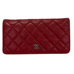 Chanel Wallet Quilted Red Silver Bifold Lambskin