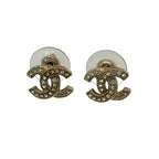 Chanel CC Logo Earrings Rhinestone