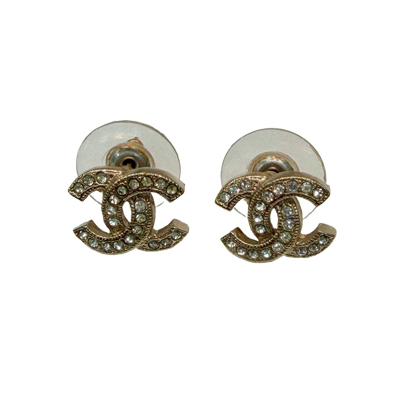 Chanel CC Logo Earrings Rhinestone