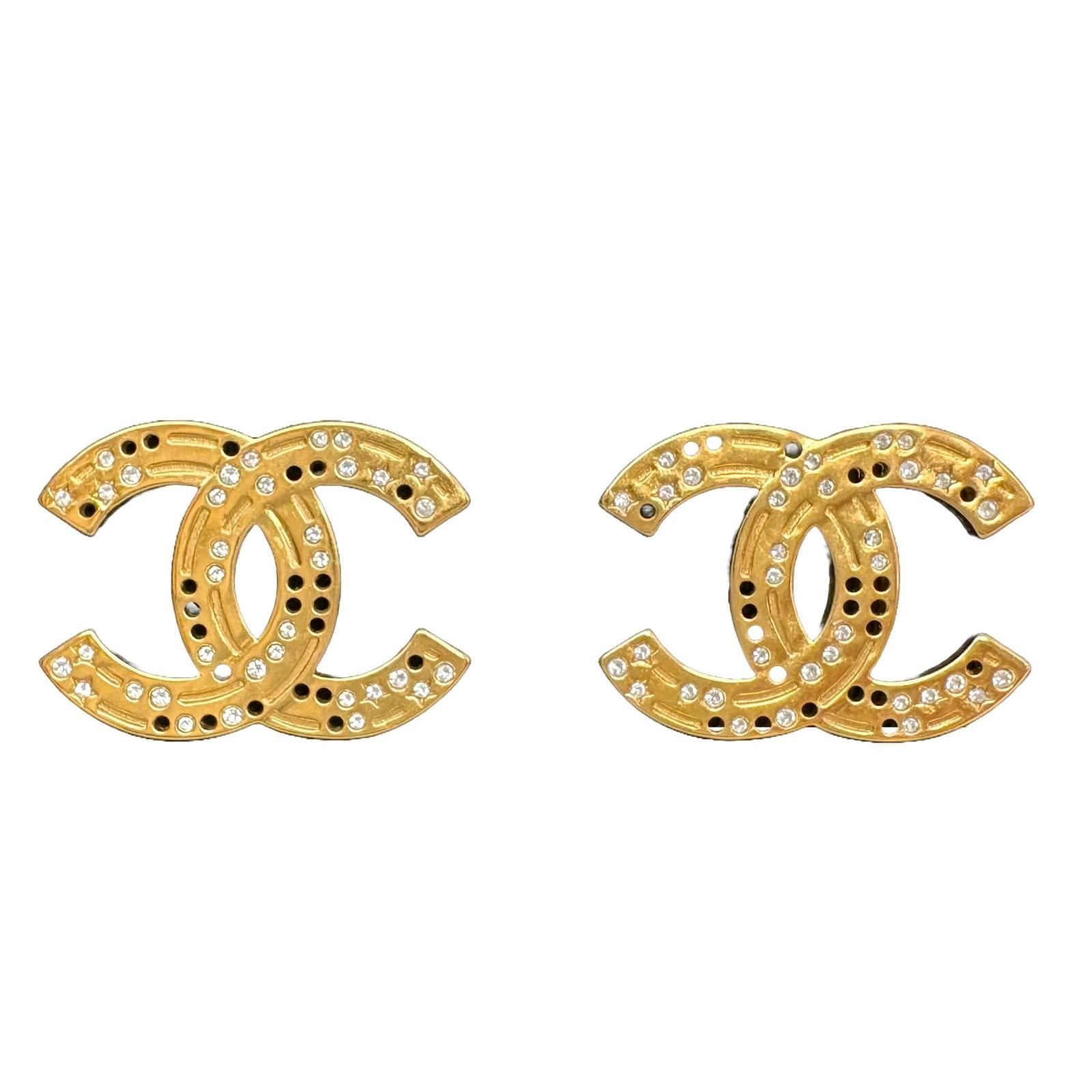 Chanel CC Logo Earrings Rhinestone