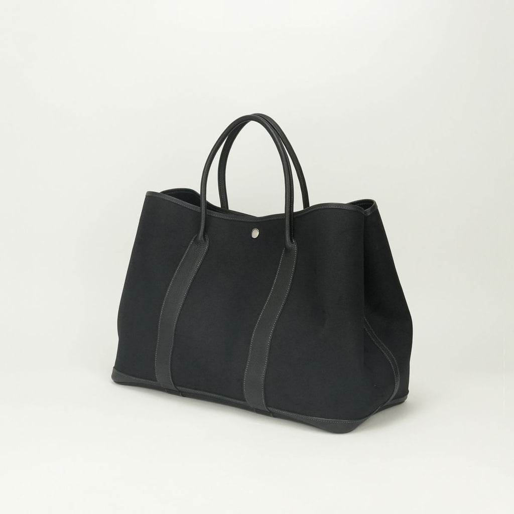Hermes Garden Party GM 50 Tote Toile Officier Noir Black Silver Handbag — view 2