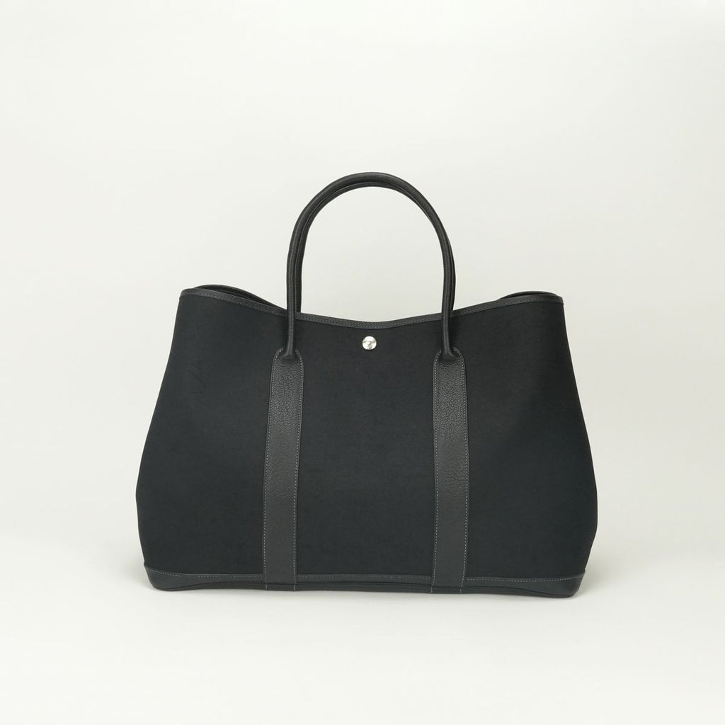 Hermes Garden Party GM 50 Tote Toile Officier Noir Black Silver Handbag