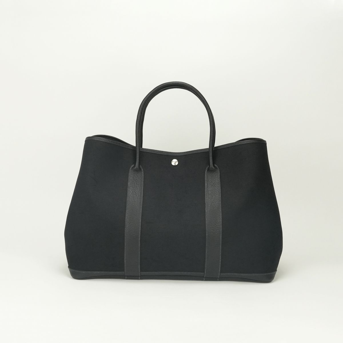Hermes Garden Party GM 50 Tote Toile Officier Noir Black Silver Handbag