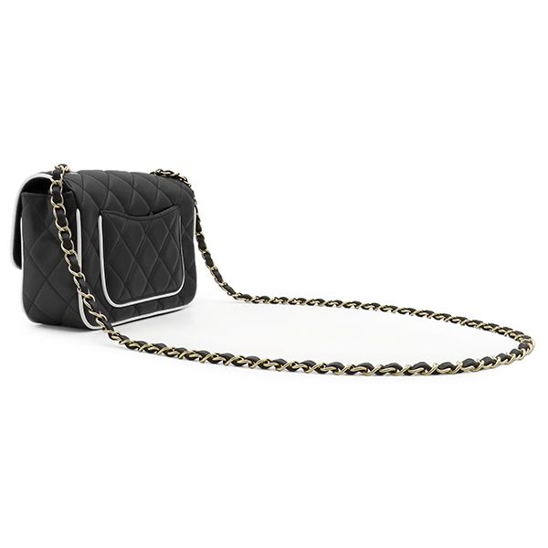 Chanel Shoulder Bag Mini Flap Lambskin Black White Champagne Gold Bicolor — view 2