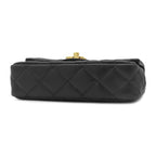 Chanel 2-Way Bag Small Top Handle Flap Lambskin Shiny Black Gold Handbag — view 3