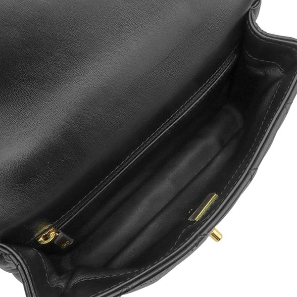 Chanel 2-Way Bag Small Top Handle Flap Lambskin Shiny Black Gold Handbag — view 6