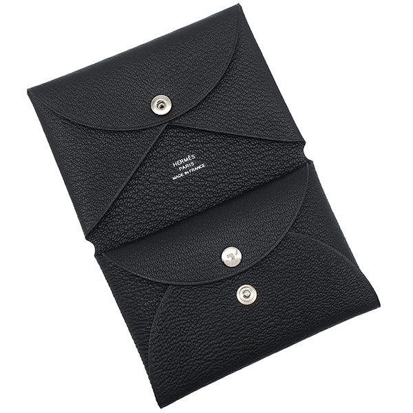 Hermes Card Case Calvi Duo Chevre Black Silver Coin Purse Fragment — view 5