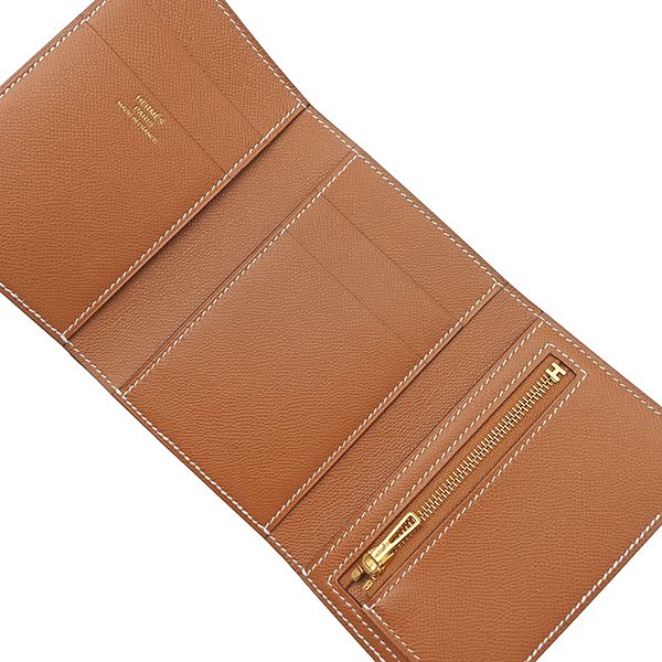 Hermes Trifold Wallet Bearn Combine Leather Veau Madame Gold Brown — view 7