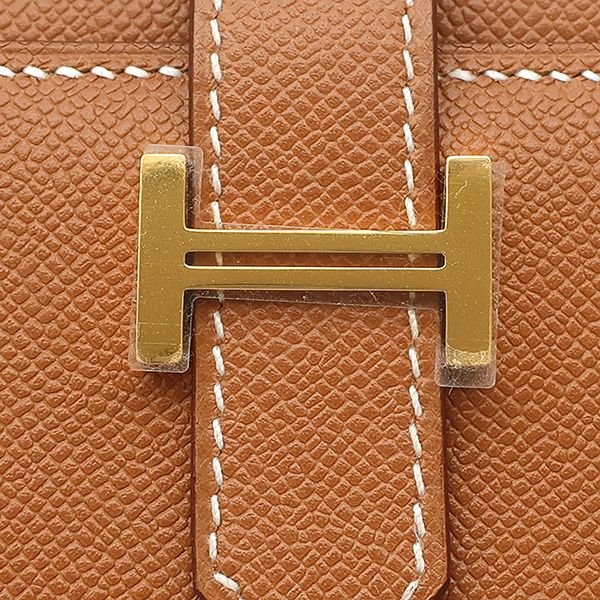 Hermes Trifold Wallet Bearn Combine Leather Veau Madame Gold Brown — view 6