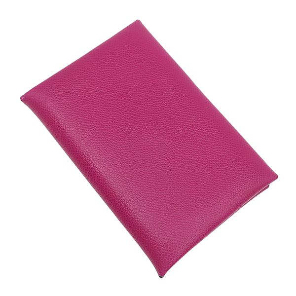 Hermes Card Case Calvi Leather Veau Madame Rose Purple Silver Business — view 2